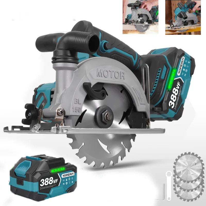 Sierra circular eléctrica sin escobillas de 150 mm, herramienta de corte para madera y tuberías de pvc, profundidad de corte de 55 mm, fuleadture