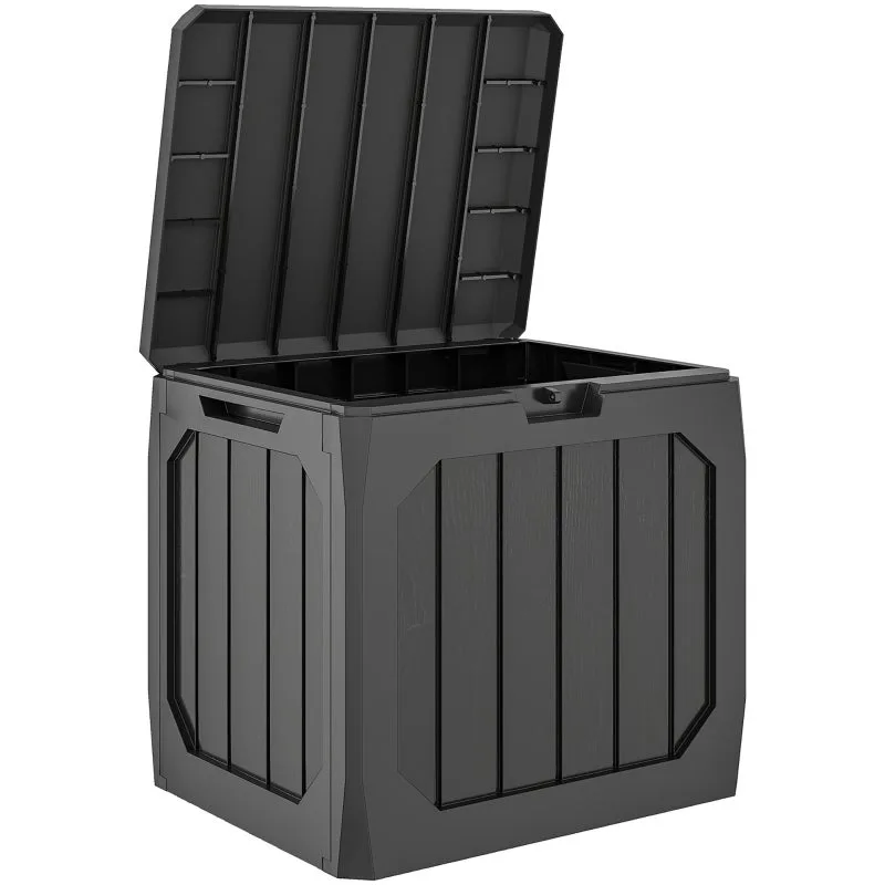 Caja de almacenamiento de plástico para jardín de 121 litros, caja de almacenamiento para exteriores con asas, color negro.