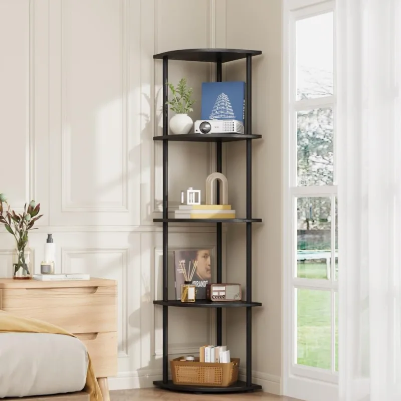 Bextcok estantería esquinera pequeña, estante de almacenamiento multifuncional de 5 niveles, estantería de exposición independiente, adecuada espacios