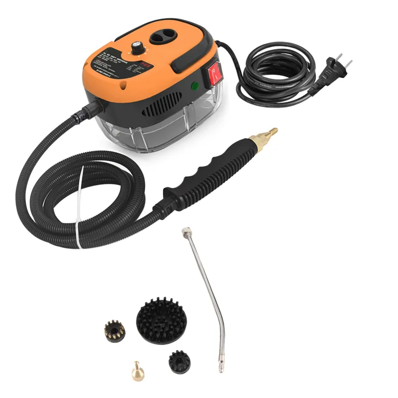 Limpiador a vapor portátil de 1500w, alta temperatura y alta presión, con 3 cabezales de cepillo, ideal para limpiar muebles de cocina, color naranja
