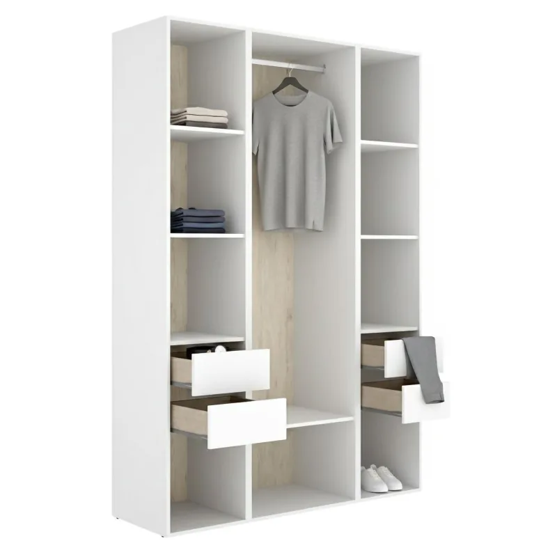Armario grande, 7 estantes con barra, 4 cajones, 45x205h cm blanco - bellwood