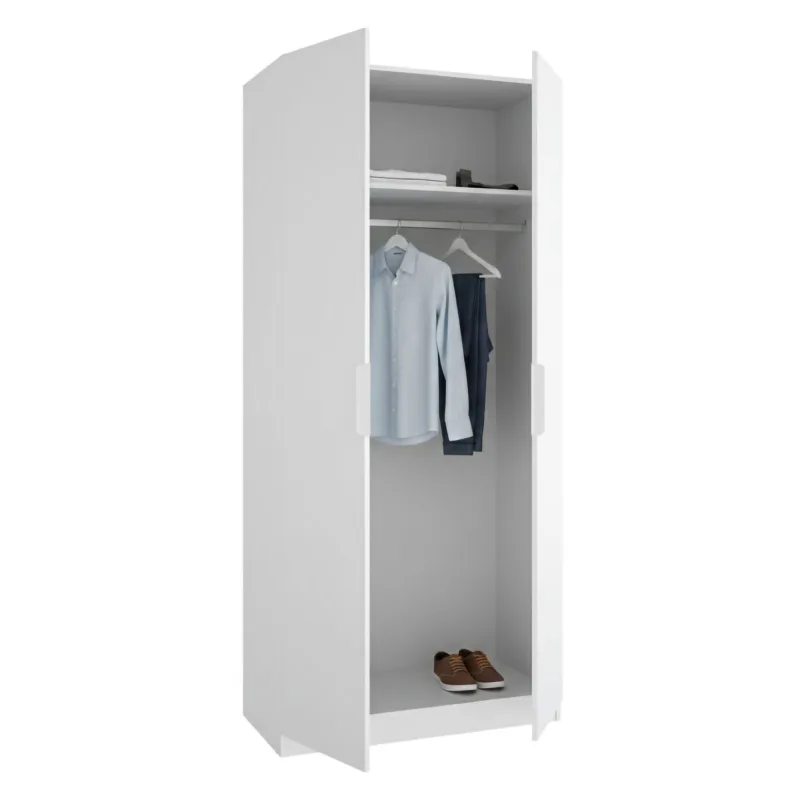 Armario 2 puertas, perchero cajones, un estante, 51x204h cm blanco - tulot