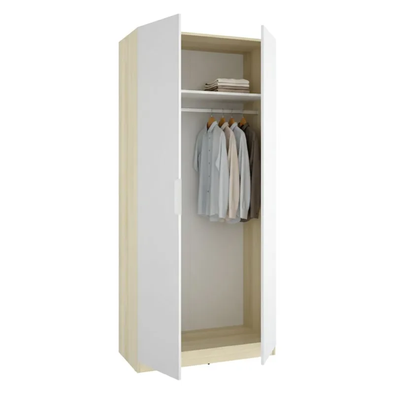 Armario 2 puertas, perchero, cajones, un estante, 51x204h cm blanco - tulot