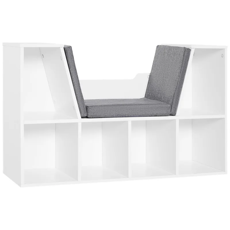 Librería con asiento,estantería de libros con 6 cubos,estantería almacenamiento con banco con cojín,multiusos para sala de estar,oficina,102x30x61cm