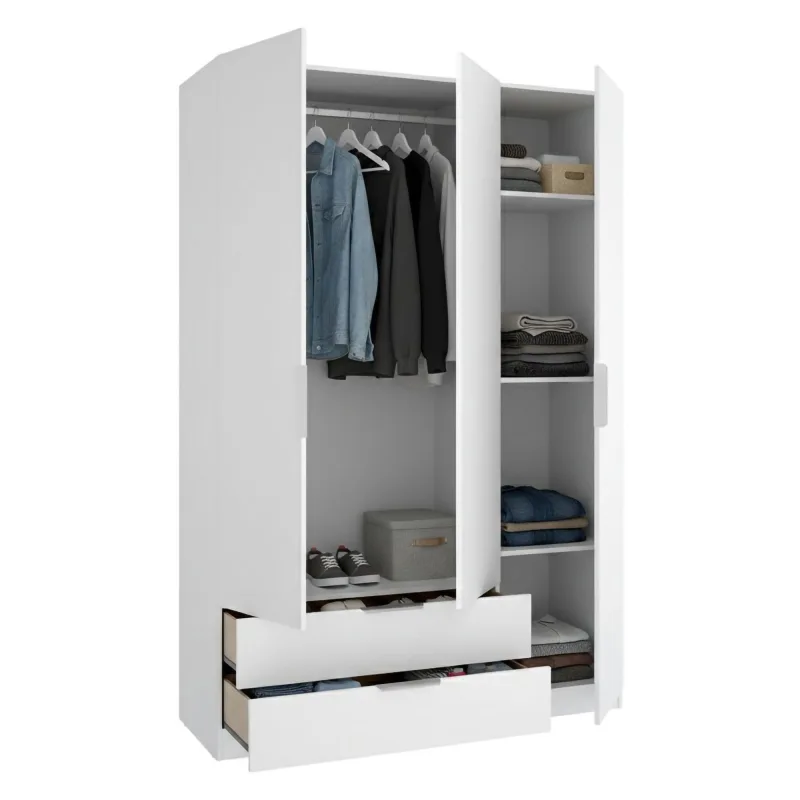 Armario 3 puertas, perchero 2 cajones, 3 estantes, 51x137 cm blanco - mayos