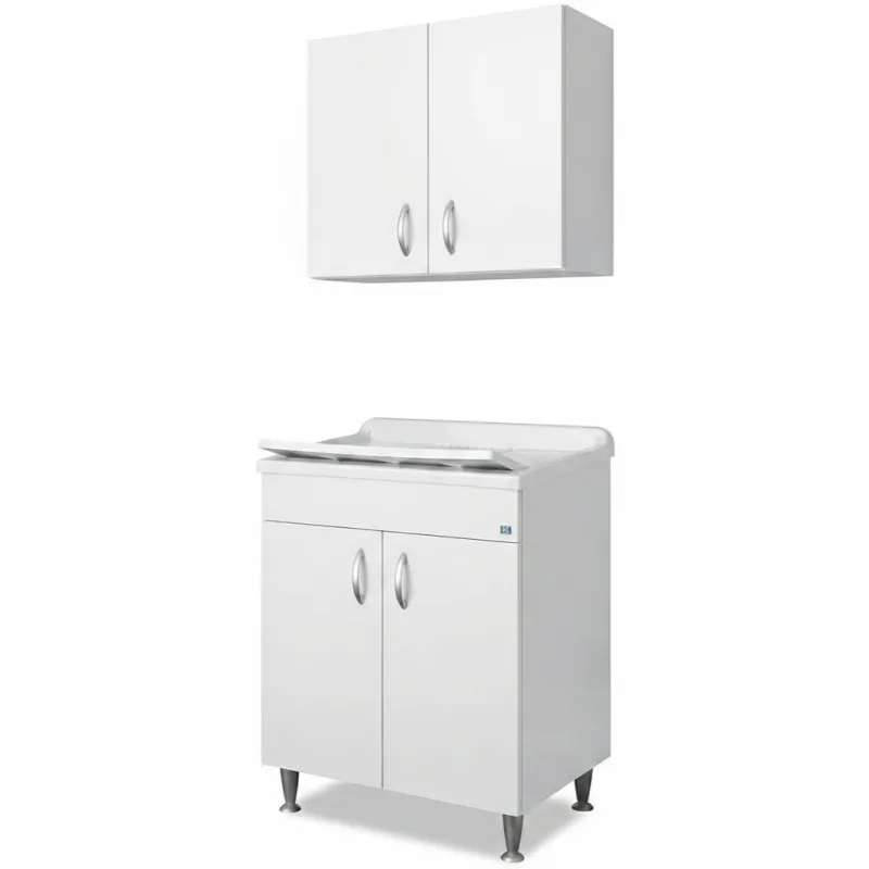 Composición de lavadero con fregadero de 60x50 cm y mueble alto – blanco – madera hidrófuga – negrari