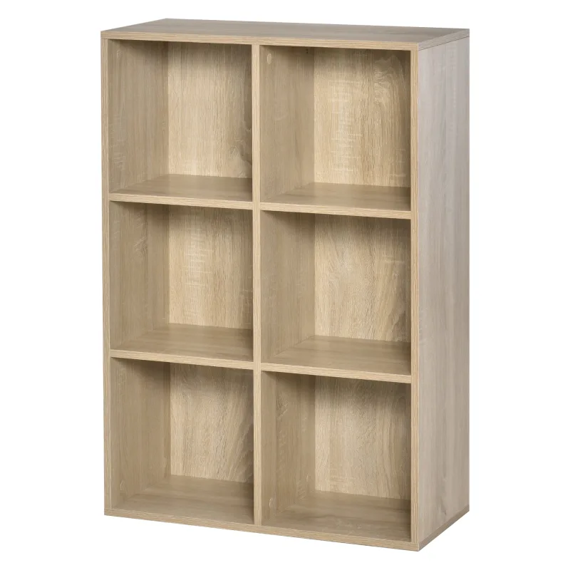 Estantería para libros estantes de madera de 3 niveles con 6 cubos de almacenaje para sala de estar dormitorio oficina 65,5x30x97,5 cm roble