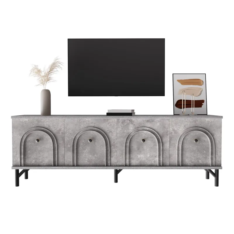 Mueble de tv moderno de 4 puertas – gris,160 cm – diseño elegante,bisagras de cierre suave – ideal para salón y zona multimedia