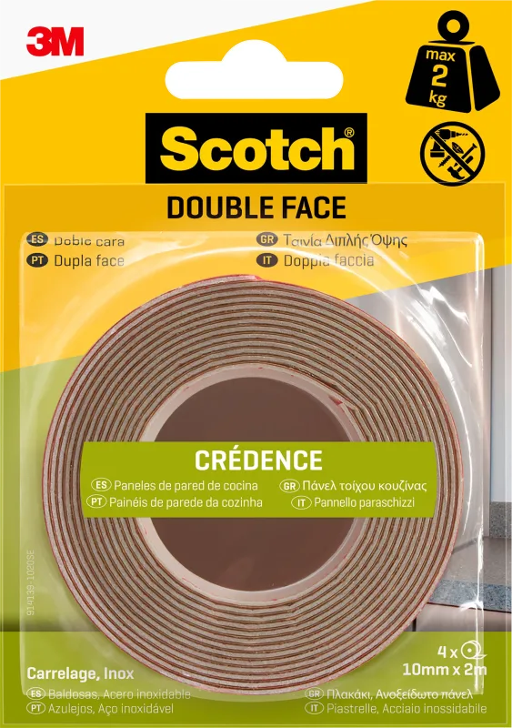 Cinta adhesiva de doble cara scotch® especial para azulejos, rollo de 10 mm x 2m