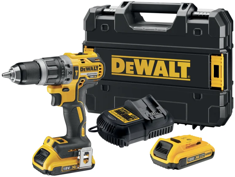 Taladro percutor a batería dewalt 18v brushless - incluye 2 baterías 18v xr li-ion 2ah, cargador multi-voltaje xr, pinza para cinturón, retención magnética de puntas y maletín tstak - dcd796d2-qw