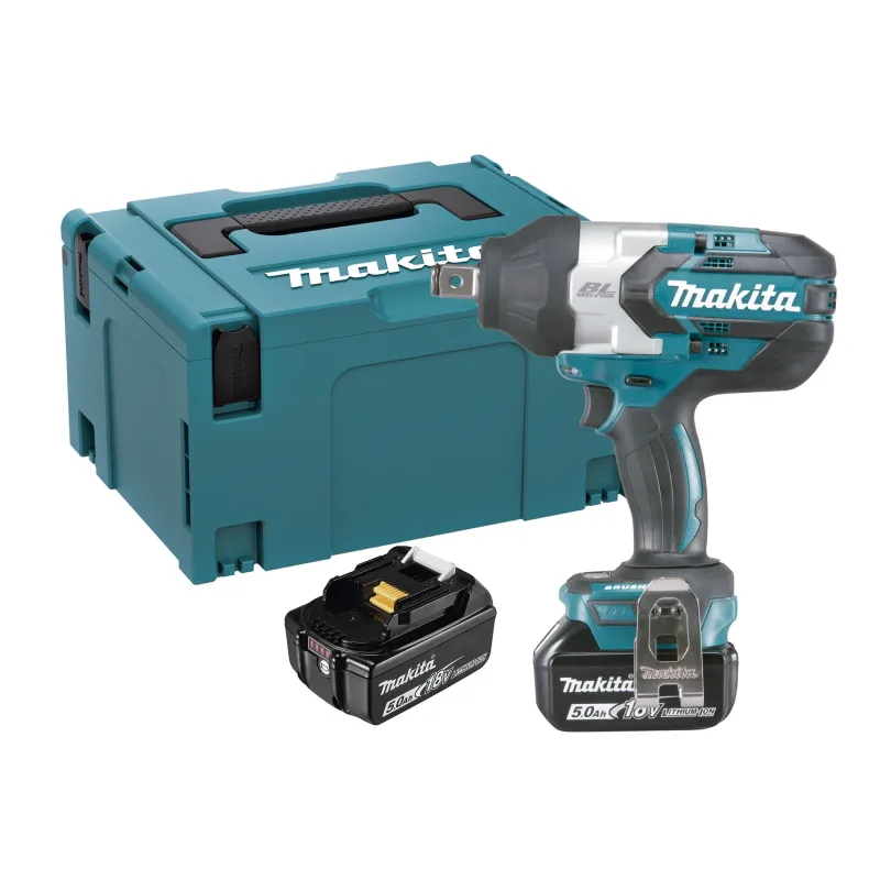 Aprietatuercas a batería makita 18v - 2 baterias (5.0ah), cargador rápido y maletín makpac. - dtw1001rtj