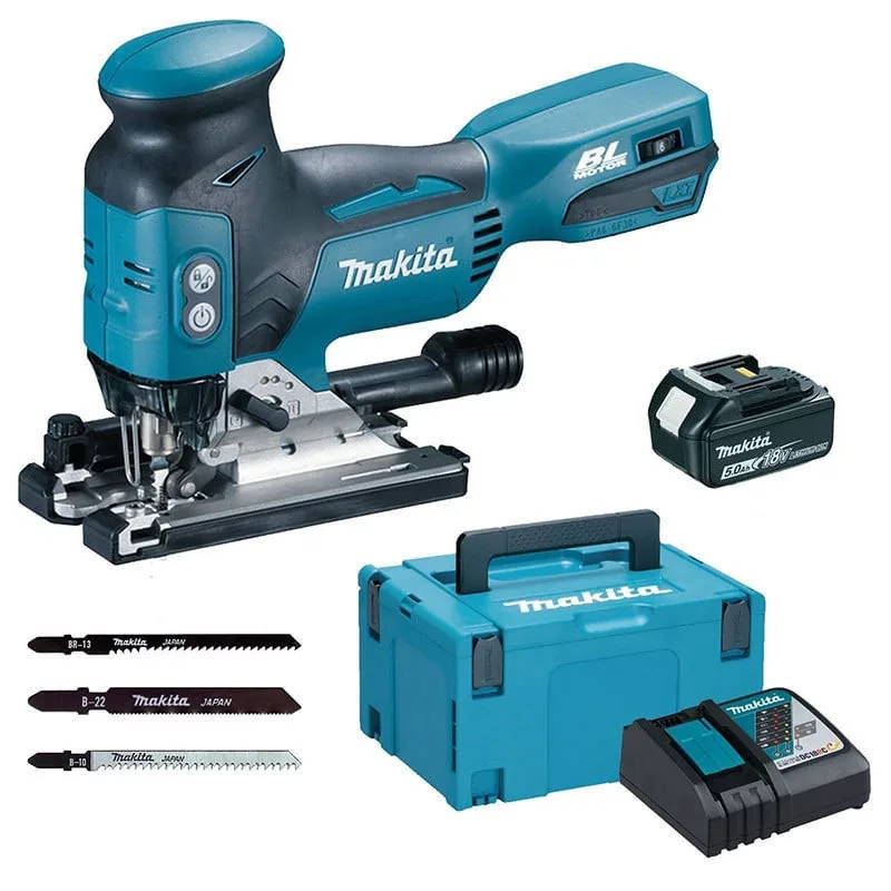 Makita djv 181 rt1j scie sauteuse pendulaire sans fil 18v brushless + 1x batterie 5.0ah + chargeur + makpac