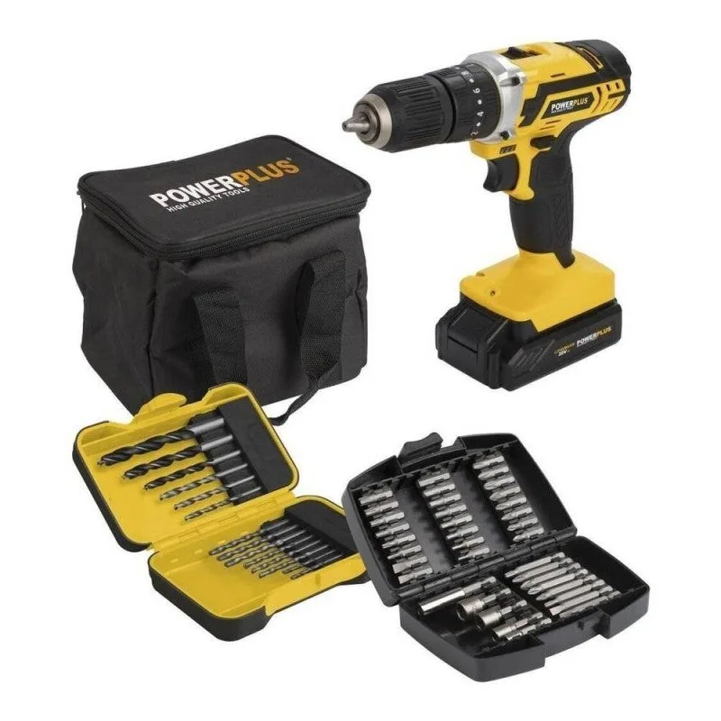 Powx00840 - destornillador - taladradora de impacto 20v 40nm -incl. 2 baterías 20v 2.0ah y cargador - 53 acc.