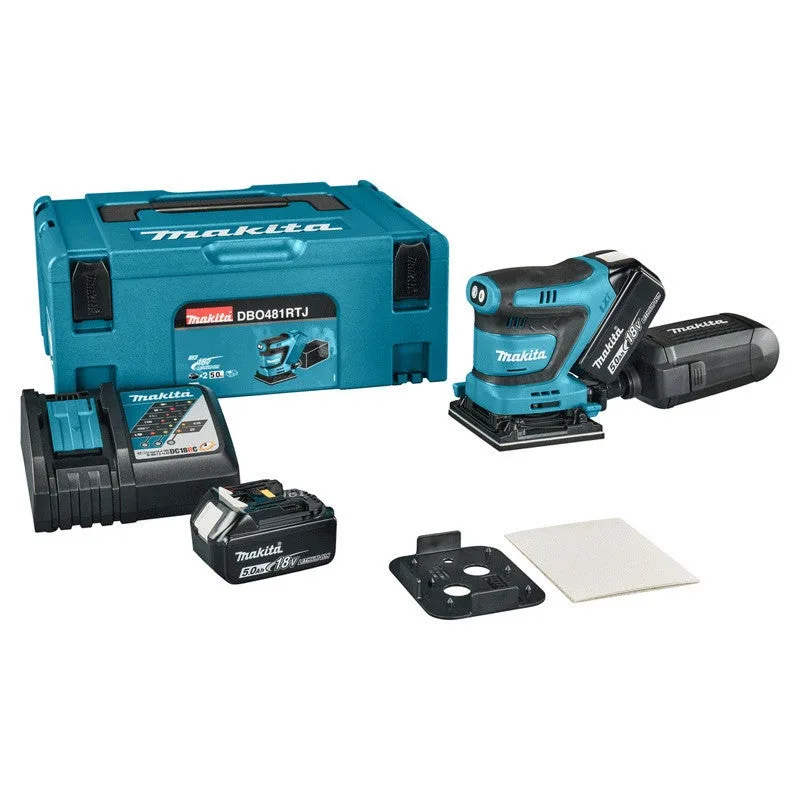 Makita dbo481rtj lijadora de acabado lxt de iones de litio de 18 v dbo481rtj completa con 2 baterías de 5,0 ah