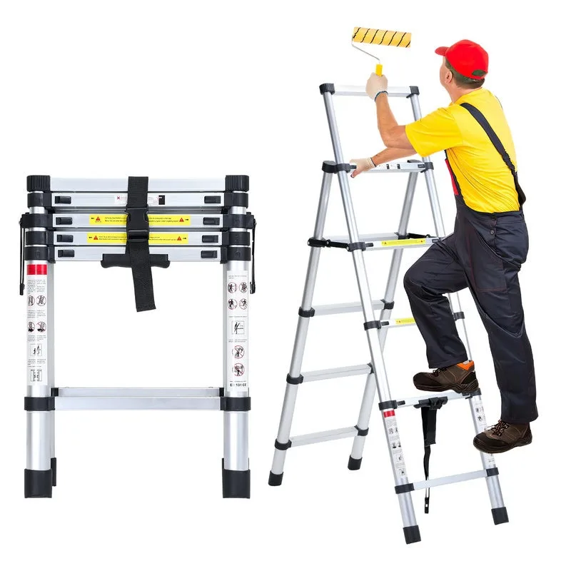 Escalera telescópica hasta 150 kg escalera multifunción estable de aluminio 1,4m+1,7m