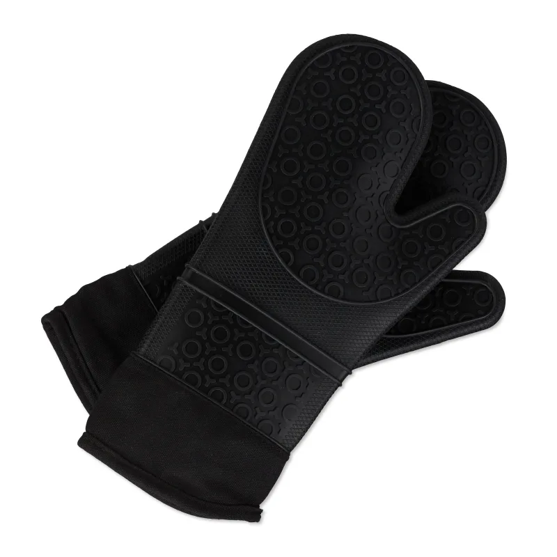 10 pares guantes horno, manoplas cocina, resistentes al calor, silicona, 36,5 x 18,5 x 1,5 cm, mitones hornear, negro
