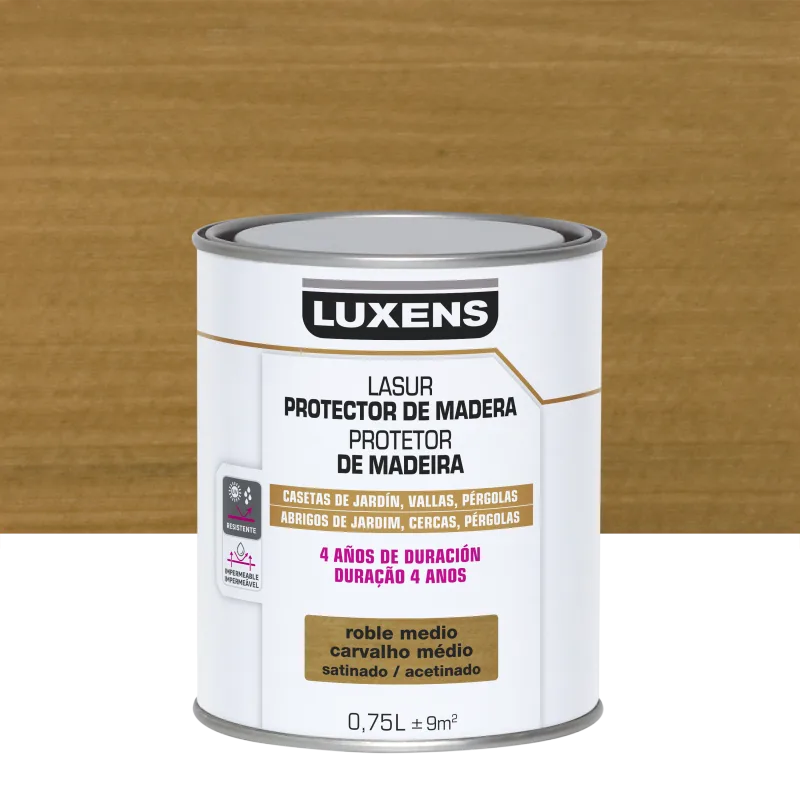 Protector madera exterior color roble medio para valla, caseta de jardín, persiana luxens satinado 750 ml base agua