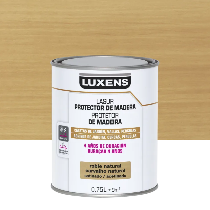 Protector madera exterior color roble natural para valla, caseta de jardín, persiana luxens satinado 750 ml base agua