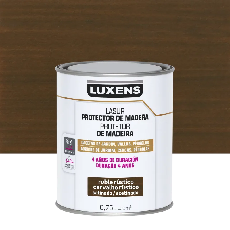 Protector madera exterior color roble oscuro para valla, caseta de jardín, persiana luxens satinado 750 ml base agua