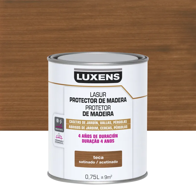 Protector madera exterior color teca para caseta de jardín, valla, persiana luxens satinado 750 ml base agua