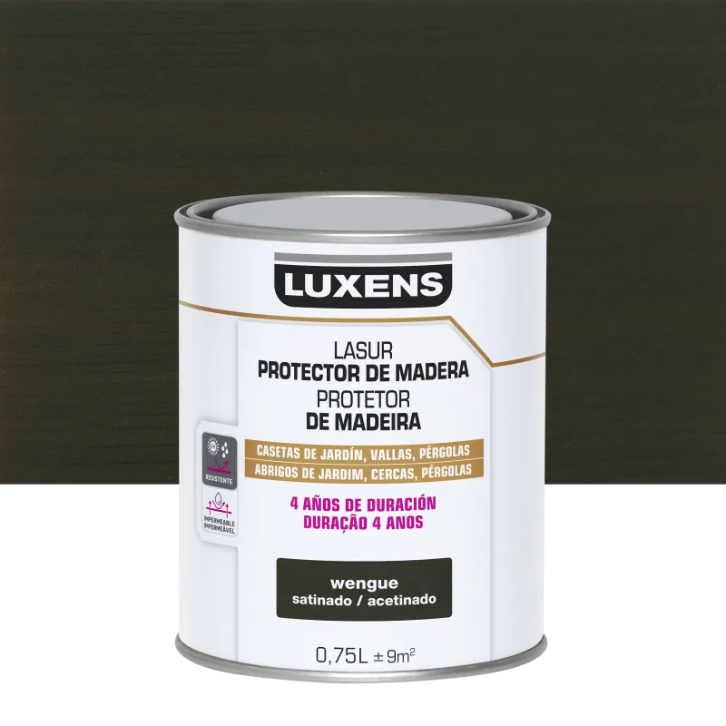 Protector madera exterior color wengue para caseta de jardín, valla, persiana luxens satinado 750 ml base agua