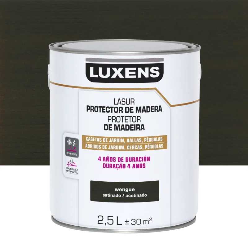 Protector madera exterior color wengué para caseta de jardín, valla, persiana luxens satinado 2.5l base agua