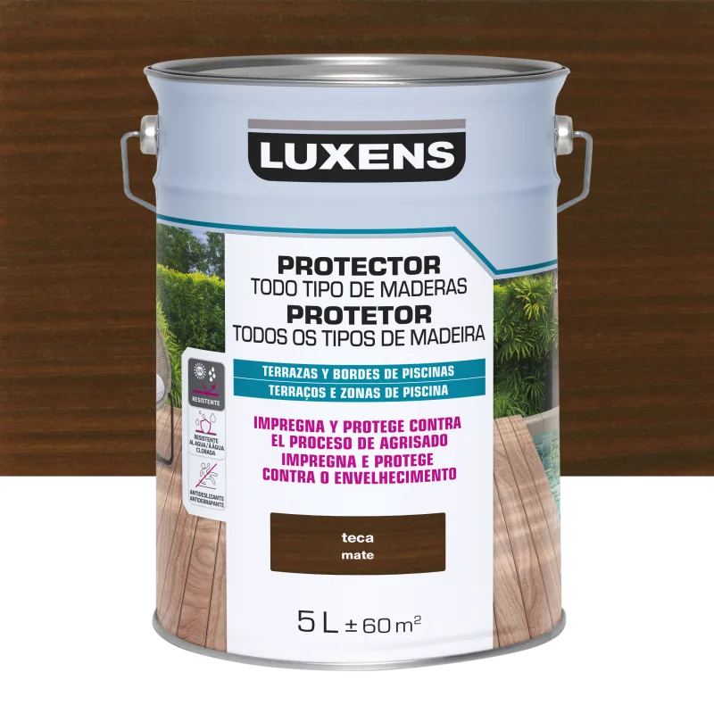 Protector para tarimas y terrazas de madera exterior color teca para terraza luxens mate 5l base agua