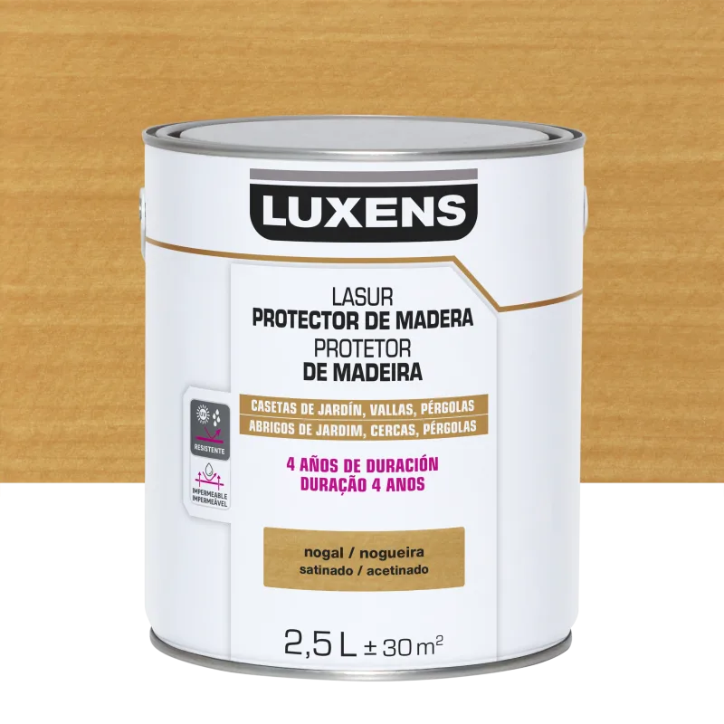 Protector madera exterior color nogal para valla, caseta de jardín, persiana luxens satinado 2.5l base agua