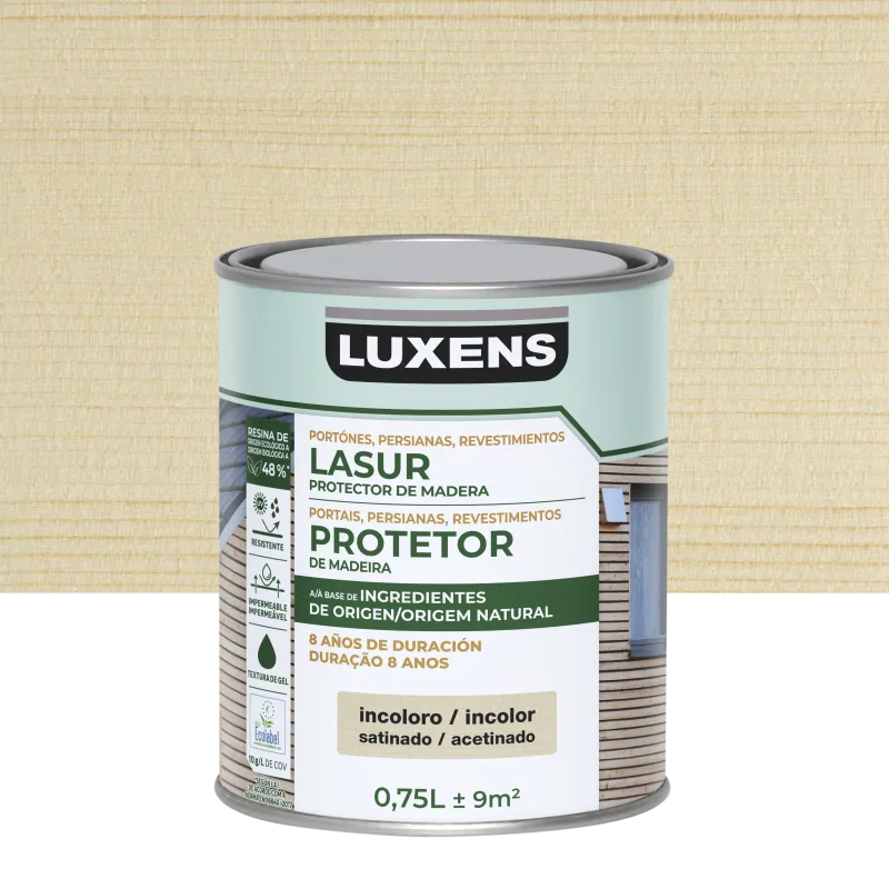 Protector madera exterior color incoloro para caseta de jardín luxens satinado 750 ml base agua