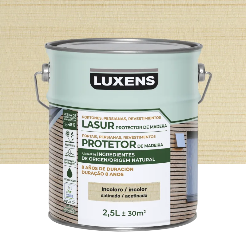 Protector madera exterior color incoloro para caseta de jardín luxens satinado 2.5l base agua