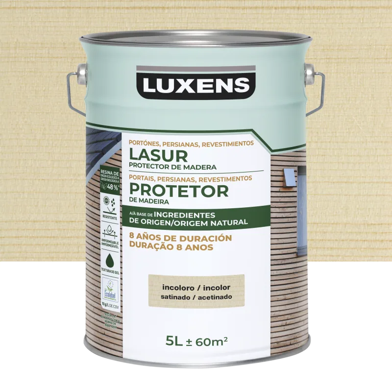 Protector madera exterior color incoloro para caseta de jardín luxens satinado 5l base agua