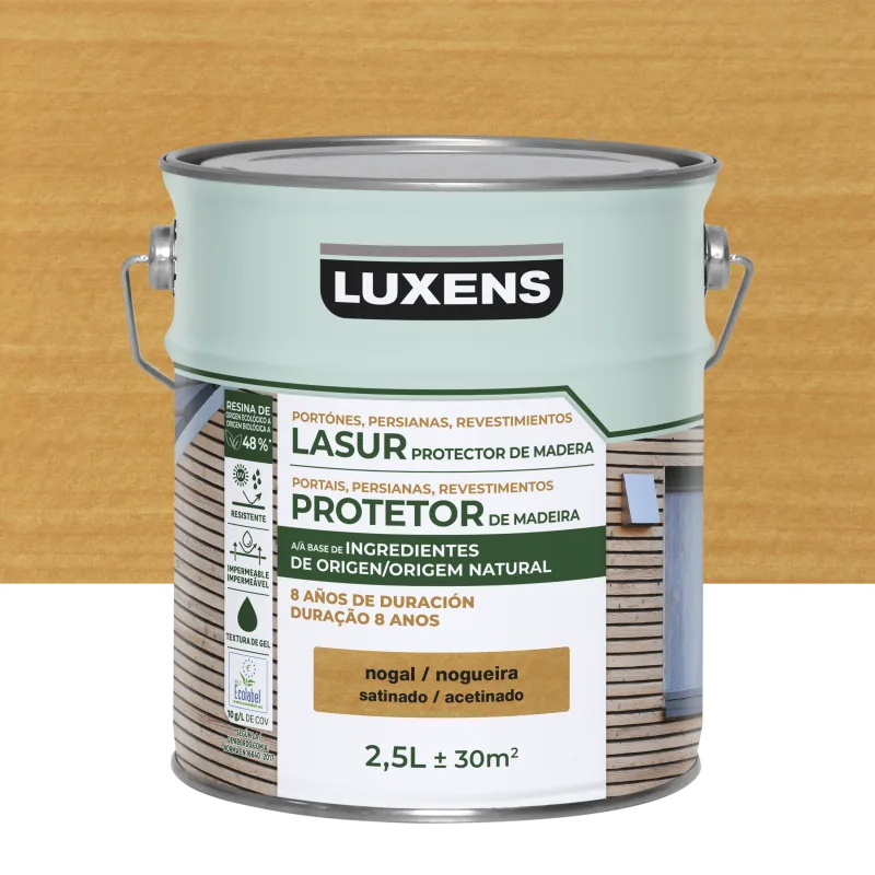 Protector madera exterior color nogal para caseta de jardín luxens satinado 2.5l base agua