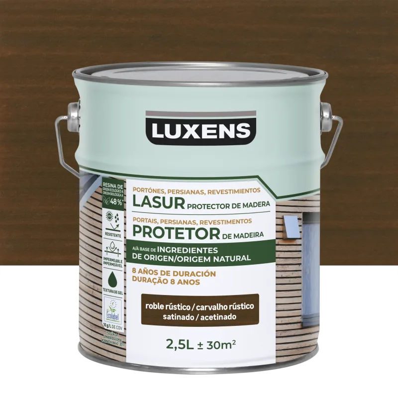 Protector madera exterior color roble oscuro para caseta de jardín luxens satinado 2.5l base agua