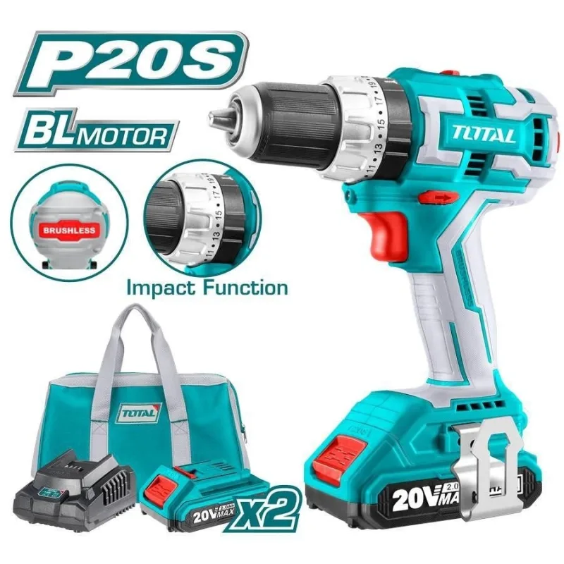 Taladro percusión 2 baterías 50 bolsa accesorios 45 nm