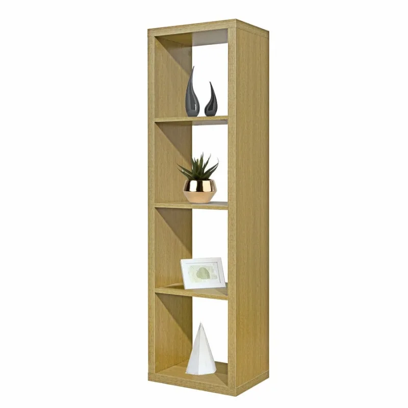 Librería vertical con 4 compartimentos en roble natural 42x147 cm