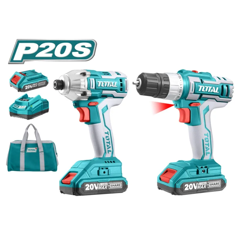 Total - taladro + llave de impacto con 2 baterías una batería