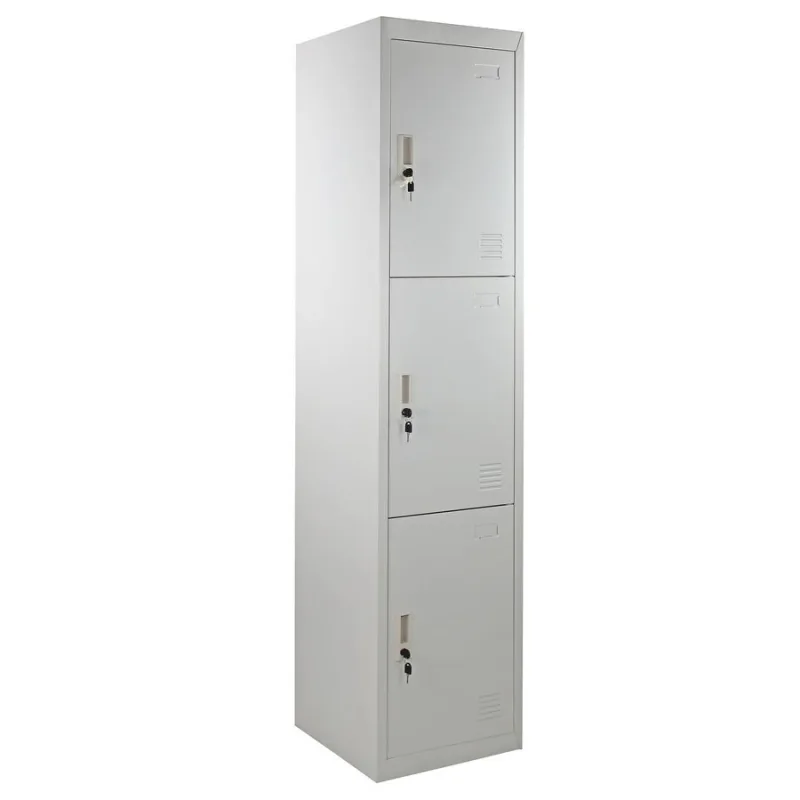 Armario metálico gris con 3 puertas 190x38x45 cm