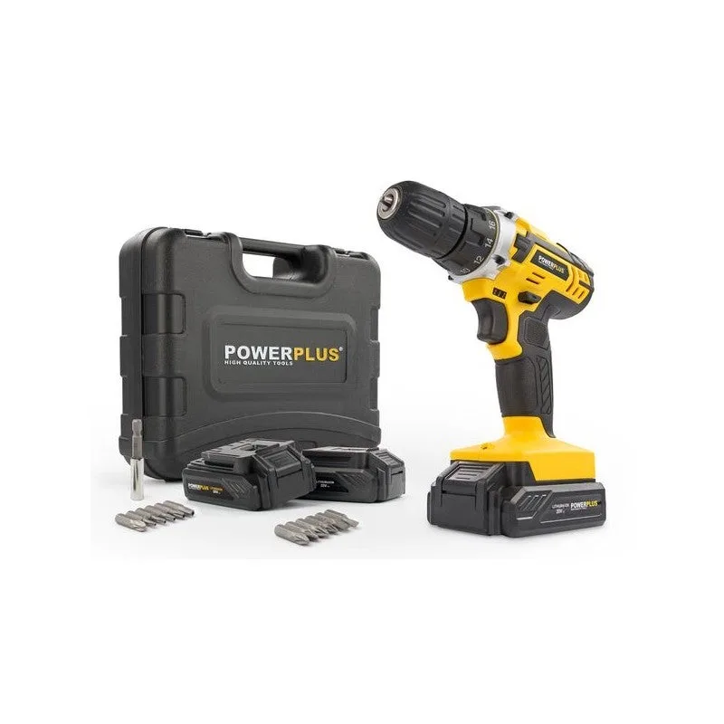 Powx00501 - taladro atornillador 20v - incl. 3 baterías 20v 1.3ah y cargador - 13 acc.