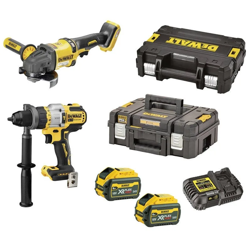 Kit dewalt dck2016t2t-qw taladro percutor + mini amoladora dcg418 + baterías y cargador