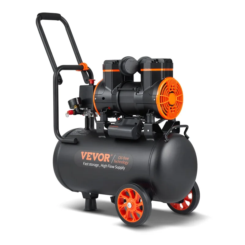 Vevor compresor de aire silencioso, depósito de 24 l, sin aceite, 1450 w, 2 cv, 5,7 m3/h a 6,2 bar, 70 db, para inflado de reparación de automóviles