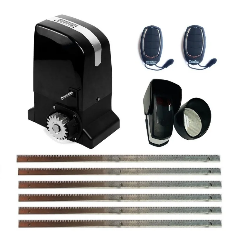 Kit motorline galo 1200 motor puerta corredera uso intensivo hasta 1200kg, con 2 mandos a distancia, fotocélula de espejo y 6 metros de cremallera