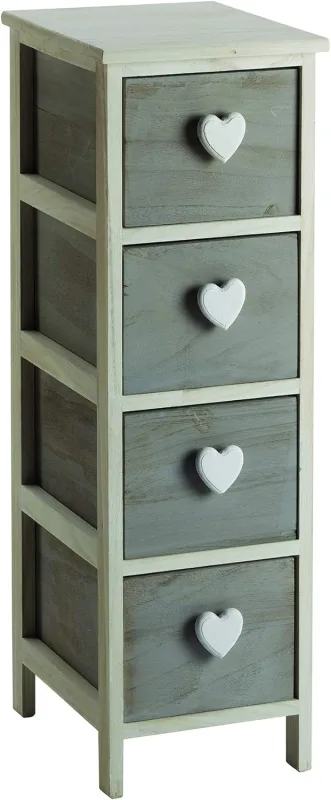 King home cajonera de madera de paulownia 26x32x81h cm 4 cajones c/núcleo blanco/gris
