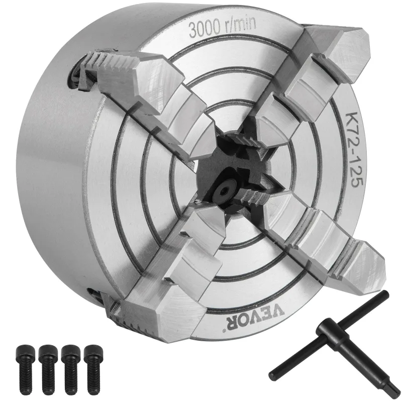 K72-125 portabrocas de torno de mordazas accesorios de taladro de portabrocas de torno con 1 llave en t portabrocas de torno de 4 mordazas para vevor