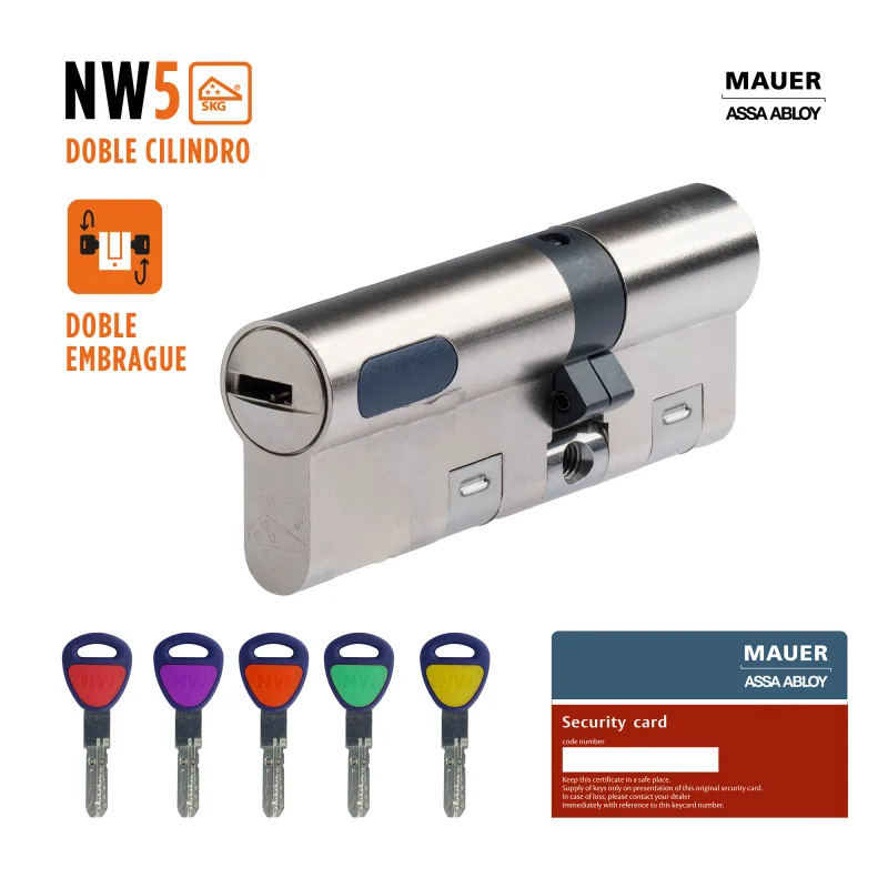 Cilindro perfil europeo, doble embrague de 31 + 41 mm mauer nw5 niquelado