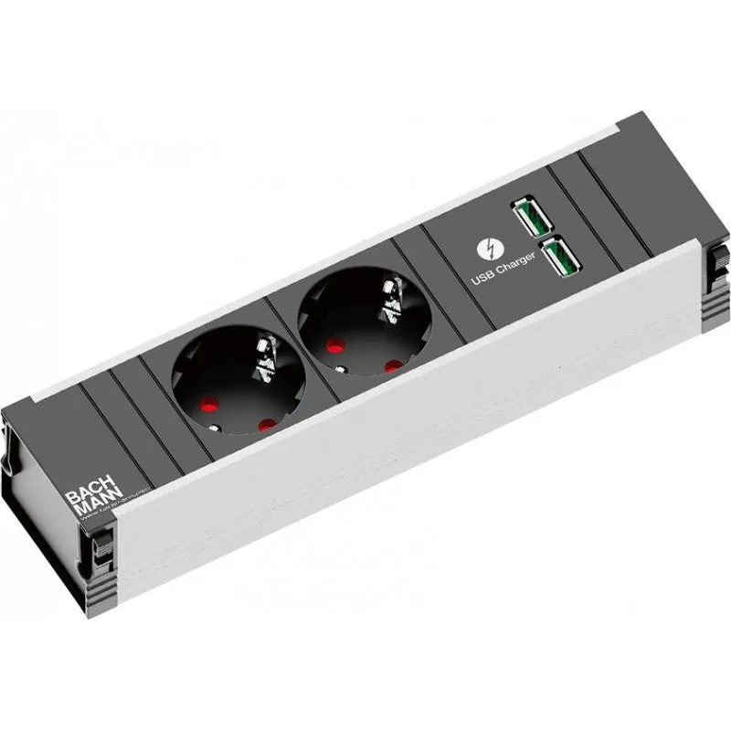 Regleta conexion aluminio coni 2tt + 2usb 10cms de cable. 230v.
