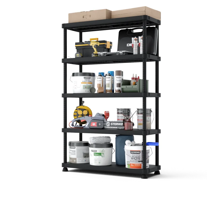 Estantería de resina con 5 baldas spaceo negro 187.5x120x45cm y 250kg max