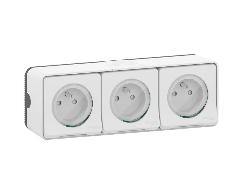 Mureva styl - triple pc 2p+t horiz. précâblée - saillie - ip55 - ik08 - blanc - schneider electric - mur36039