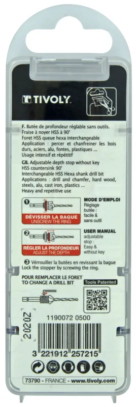 Broca+avellanador tivoly hss madera/metal 5mm