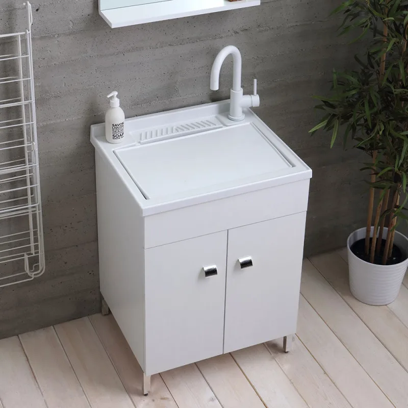 Mueble lavadero 60x50 cm blanco con lavabo de resina profundo