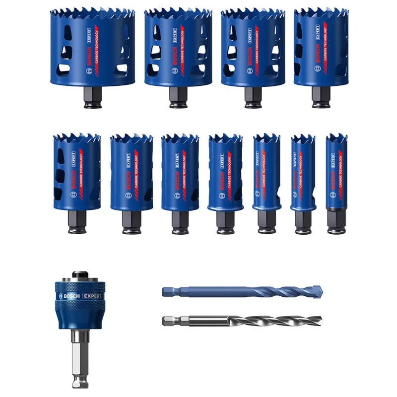 Juego de sierra de orificio de material resistente experto, 20/2/25/30/32/35/40/44/51/60/64/76 mm, 14 pc.